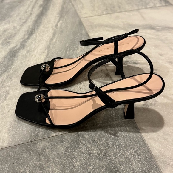 LOEFFLER RANDALL triana 70mm strappy mid heel sandal with silver ball black 10 - Picture 4 of 11